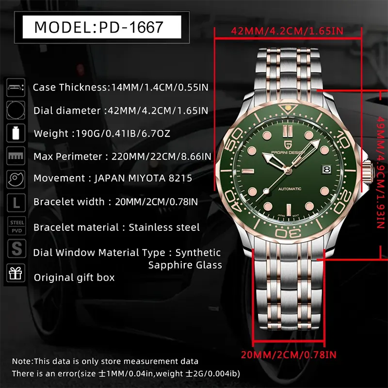 Pagani Design Seamaster Green Dial Men's Watch- PD-1685